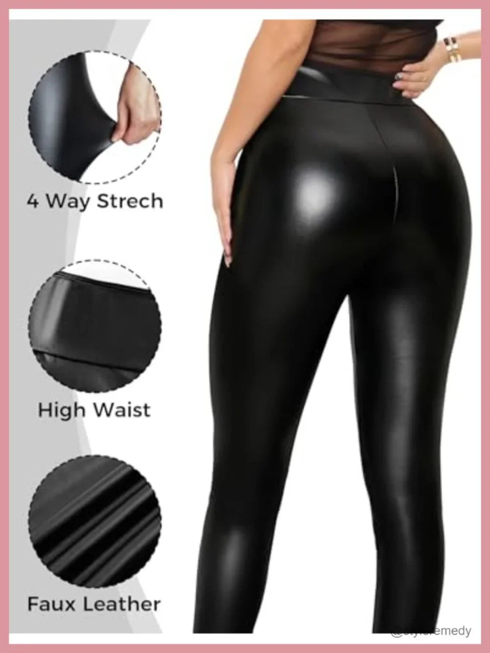 Faux Leather Leggings for Women High Waisted Tummy Control Stretch Pleather PU